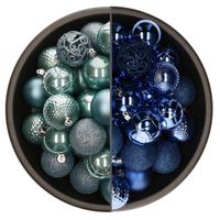 74x stuks kunststof kerstballen mix van kobalt blauw en ijsblauw 6 cm - Kerstbal