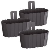 Set van 3x stuks wood-look muur plantenpot/bloempot kunststof dia 27 cm/hoogte 15 cm antraciet