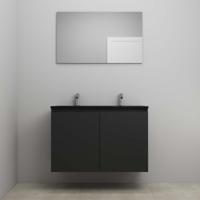 On-Line Badkamermeubelset - 100 cm - Voorgemonteerd - Greeploze Ladestructuur - Acryl Wastafel - 2 Kraangaten - Spiegel - Mat Zwart