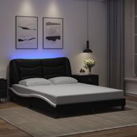 Bedframe met LED zonder matras "Hvar" kunstleer zwart en wit 140x190 cm