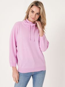 Sportieve cashmere trui met opstaande kraag met trekkoord
