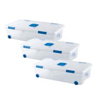 Plasticforte Opslagbak/box met deksel - 3x - 30L - 73 x 41 x 18 cm - transparant - met wielen