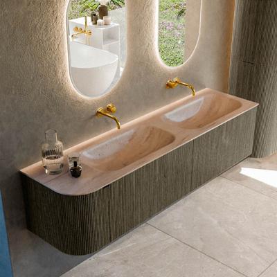 Badmeubel Mondiaz Kurve-Dlux | 175 cm | Meubelkleur Shadow | Wastafelkleur Saba | Solid surface | Dubbel / Rechts spoelbak | Zonder kraangat(en)