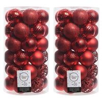 74x Kunststof kerstballen mix kerst rood 6 cm kerstboom versiering/decoratie   -