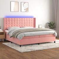 Boxspring met matras en LED fluweel roze 200x200 cm