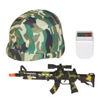 Carnaval verkleed accessoires voor kinderen - Soldatenhelm - camouflage schmink - geweer 38 cm