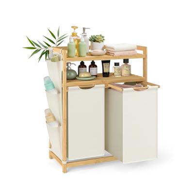 Bamboe wasmand met vakken en planken, 2 x 50L