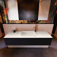 Badkamermeubelset Mondiaz Erin 150 cm met 1 Lade met RIDGE Wastafel Midden Linen met 1 kraangat Greeploos Mat Urban