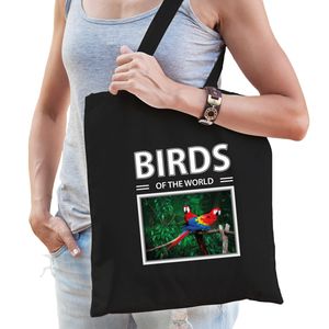 Katoenen tasje papegaaien vogel zwart - birds of the world papegaai cadeau tas