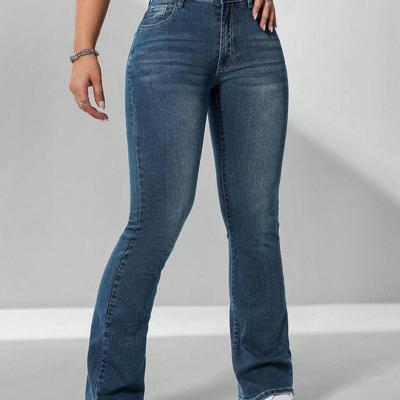 Women's Dark Wash Flare Leg Jeans | Curvy Fit Denim Pants Medium Wash / 30