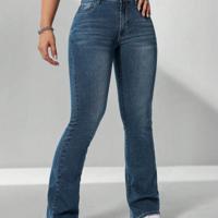 Women's Dark Wash Flare Leg Jeans | Curvy Fit Denim Pants Medium Wash / 30