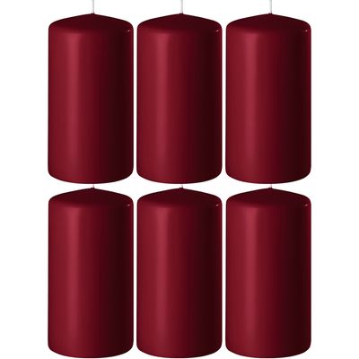 8x Bordeauxrode cilinderkaarsen/stompkaarsen 6 x 8 cm 27 branduren