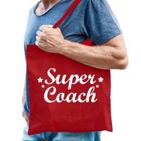 Bellatio Decorations cadeau tas voor coach/trainer - katoen - 42 x 38 cm - super coach - Feest Boodschappentassen - thumbnail