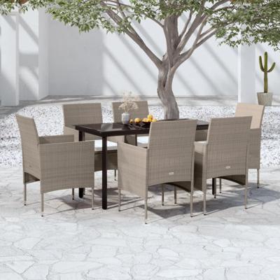 7-delige Tuinset met kussens beige en zwart