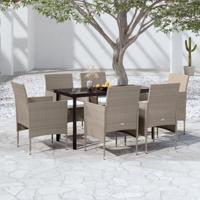 7-delige Tuinset met kussens beige en zwart