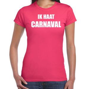 Carnaval verkleed shirt roze voor dames ik haat carnaval - kostuum 2XL  -