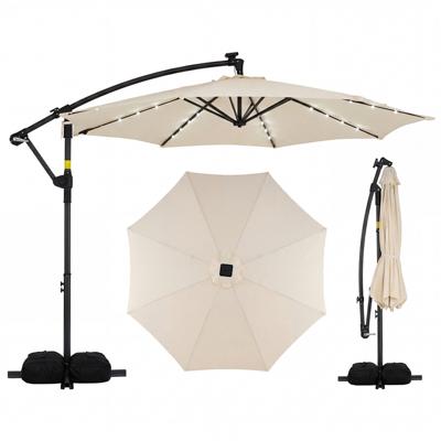Zonneparasol 3 x 3 m Tuinparasol voor Buiten met Zonne-energieverlichting 8 Metalen Baleinen 2 Zandzakken-Beige