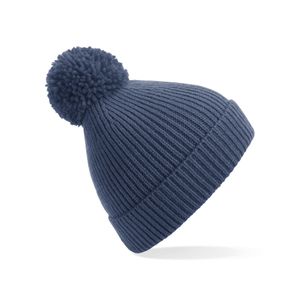 Gebreide Wintermuts met pom pom staal blauw   -