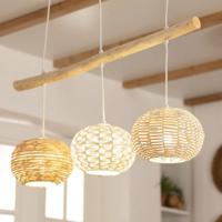 Hanglamp gevlochten &apos;Linde&apos; 3x E27 fitting houten balk 147cm