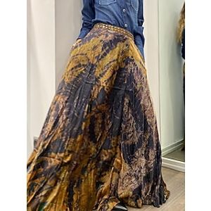 Dames Rok Schommel Polyester Maxi Geel Rokken Zak Afdrukken Herfst winter Hoge taille Straat Dagelijks Vintage S M L