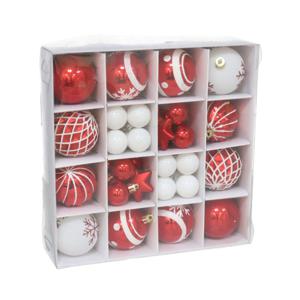 Kerstballen en ornamenten set - 42-delig - rood/wit - kunststof - kerstboomversiering