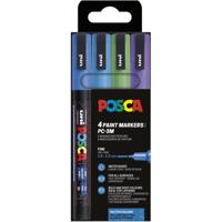 Uni POSCA paintmarker PC-3ML, 1,5 mm, glitter, etui van 4 stuks donkerblauw, lichtblauw, groen en violet
