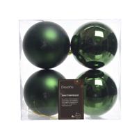 Decoris Kerstballen - 4x st - donkergroen - 10 cm - kunststof - kerstversiering Decoris Kerstballen - 4x st - donkergroen - 10 cm - kunststof - kerstversiering
