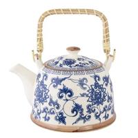 Clayre & Eef Theepot met Filter 700 ml Blauw Keramiek Rond Bloemen