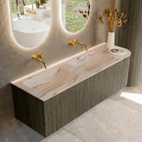 Badmeubel Mondiaz Kurve-Dlux | 145 cm | Meubelkleur Shadow | Wastafelkleur Nata | Solid surface | Dubbel / Links spoelbak | Zonder kraangat(en)