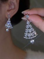 Banquet Party Silver Diamond Heart Earrings Christmas Tree Pattern Jewelry - thumbnail