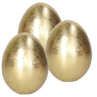 Decoratie Ei - Goud kleurig - 3x - keramiek - 8 x 9 cm - Paasdecoratie - paaseieren - Gouden eieren