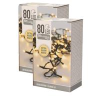 Kerstverlichting lichtsnoer - 2x - warm wit - buiten? - 6m - 80 lampjes - Kerstlampjes/kerstlichtjes