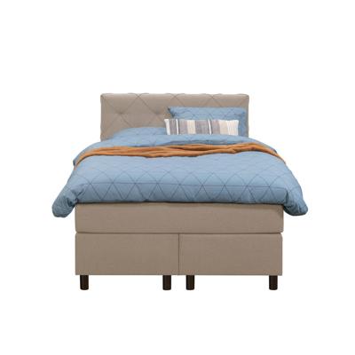 Leen Bakker - Boxspring Liv Geruit - 120x200 Cm - Ronde Poot - Stof - Beige