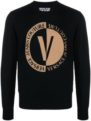 Versace Jeans Couture pull en laine à logo intarsia - Noir