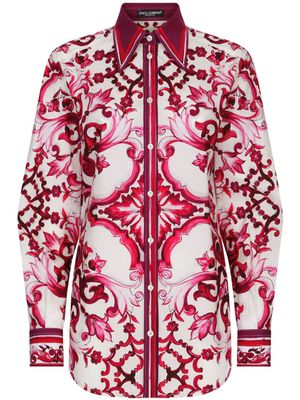 Dolce & Gabbana chemise en coton à imprimé Majolica - Rouge