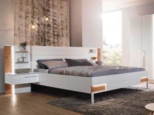 Bed en nachtkastjes VALOU 200x200 cm mat wit/oak atlantic met led