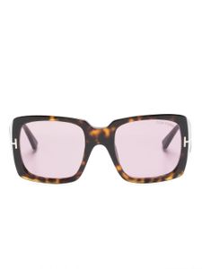 TOM FORD Eyewear lunettes de soleil carrées à effet écailles de tortue - Marron
