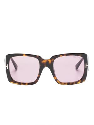 TOM FORD Eyewear lunettes de soleil carrées à effet écailles de tortue - Marron