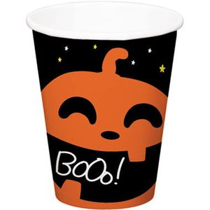 Halloween thema feest beker - 6x - pompoen print - papier - 250 ml