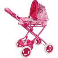 Roze poppen wandelwagen met bloemen - thumbnail