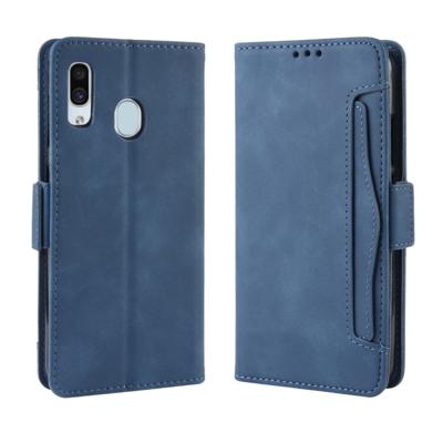 Portemonnee stijl huid voelen kalf patroon lederen draagtas voor Galaxy A40 met aparte kaartsleuf (blauw)