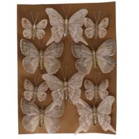 Decoratie vlinders - 20x st - op clip - zachtroze - diverse maten