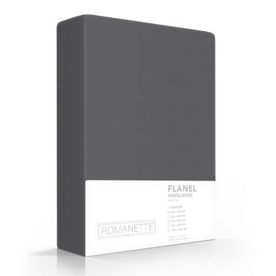 Flanellen Hoeslaken Antraciet Romanette-180 x 220 cm