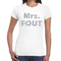 Verkleed t-shirt voor dames - Mrs. Fout - zilver glitter - wit - foute party kleding