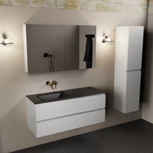 Mondiaz Aivy badmeubel 120cm talc met wastafel solid surface urban links zonder kraangat en spiegelkast