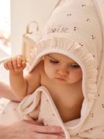 Personaliseerbare badcape + washand CHERRY beige, bedrukt