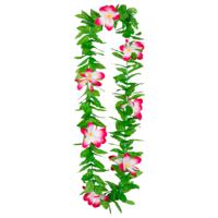 Hawaii krans/slinger - Tropische kleuren mix groen/roze - Bloemen hals slingers - thumbnail