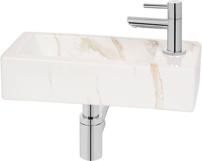 Saqu Basin fonteinset met chromen kraan rechts marmerlook