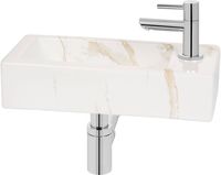 Saqu Basin fonteinset met chromen kraan rechts marmerlook Saqu Basin fonteinset met chromen kraan rechts marmerlook