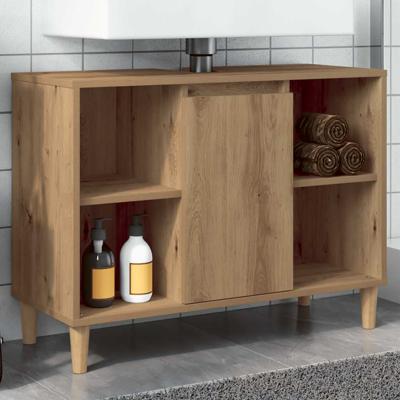 Badkamerkast 80x33x60 cm bewerkt hout artisanaal eikenkleur